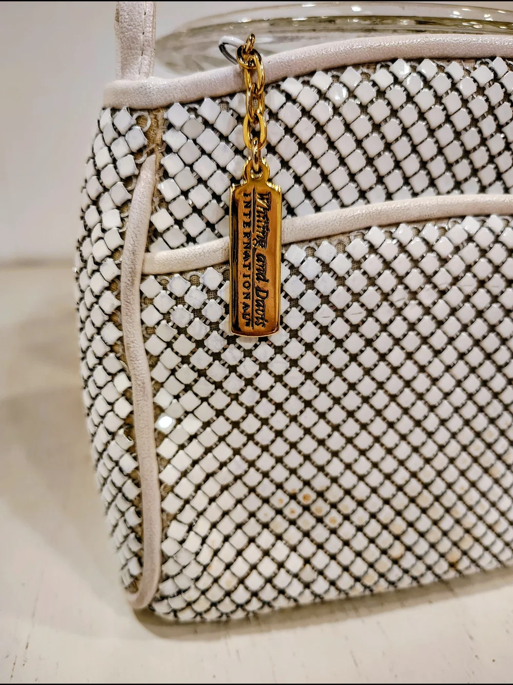 Vintage White Mesh Metal Evening Clutch Bag 1980s